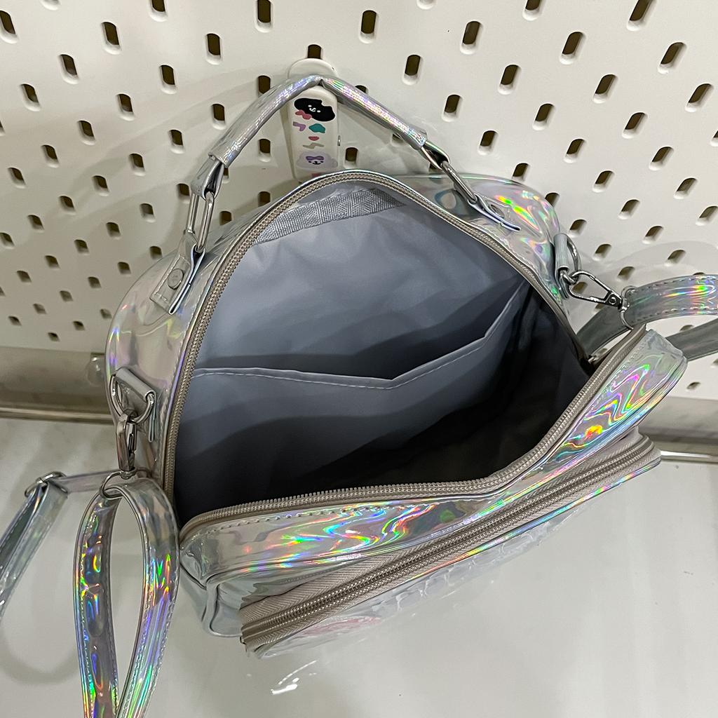 Holographic PU Leather Cute Heart Pin Display ITA Bag Girls Student Rucksack Crossbody Itabag Female Lolita Purse School Bag