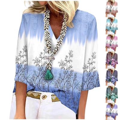 Women's Shirt Blouse Casual Loose Shirts 3/4 Sleeve  Print  V Neck  Tops T-shirts Tee