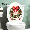 Waterproof Seasonal Wall Decor Christmas Wreath Toilet Decal, Merry Bow Seat Sticker, Self Adhesive Lid Decal Tank Decals, Self-Adhesive Bathroom