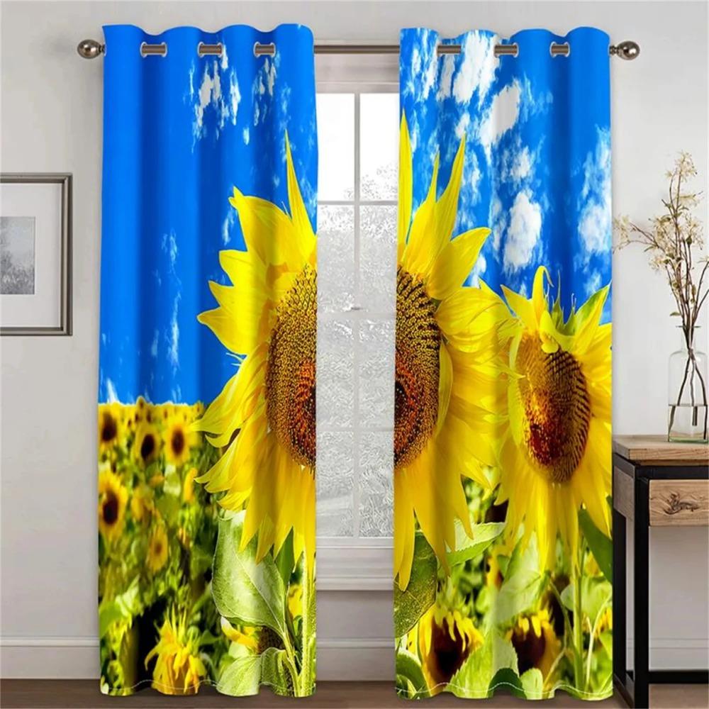 Vintage Pastoral Style Yellow Sunflower Curtains 2 Panels For Living Room Bedroom Kitchen Balcony Decorative Curtains
