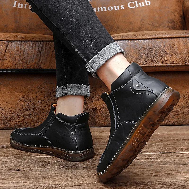 Herbst Winter Elegante Chelsea Boots Leder Herrenschuhe Rundkopf Luxus Designer Stiefeletten Anti-Rutsch schwarz Slip-on Große Größe 47
