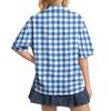 Women Casual Polo Shirt Loose Fit Short Sleeve Button Down Collar Checkered Pattern Lightweight Top for Daily Wear