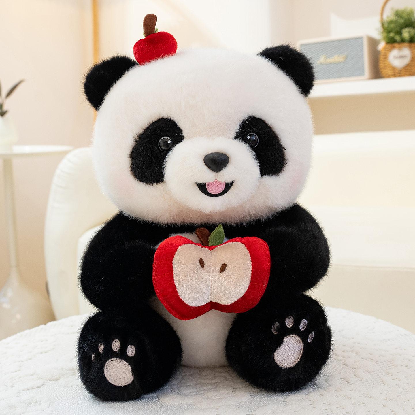 

Non-Toxic Kawaii Panda With Bamboo Leaf Soft Stuffed Favorite Giant Panda With Fruit Dolls Birthday Christmas Gifts Presents 25cm
