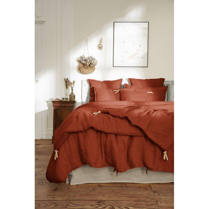 Edredon ou Bout de lit matelassé 90 x 200 cm "Soline" Lin lavé - Soline Paprika