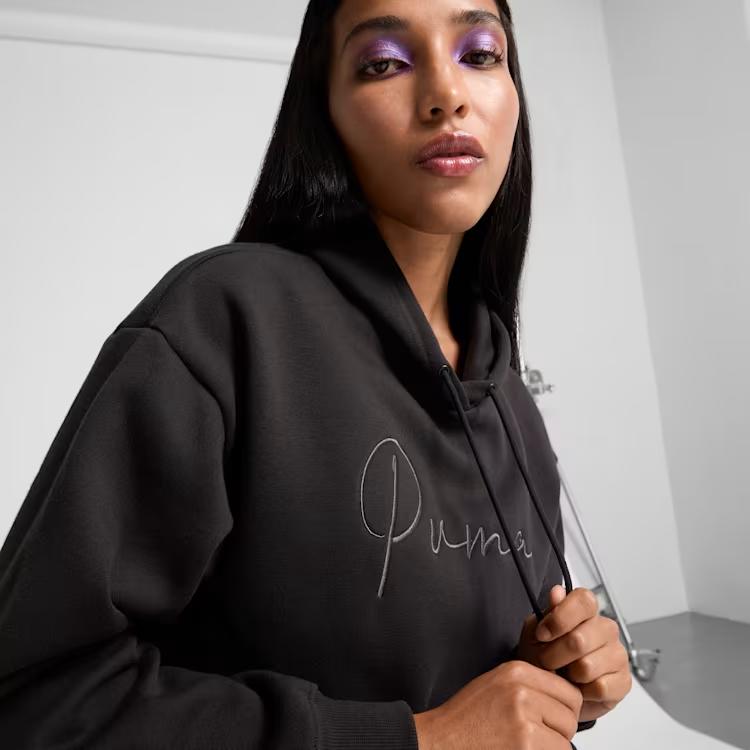 Puma Tonalscript Hoodie With Letter Embroidery And Drawstring Hooded Pullover Sweatshirt Men Hoodies Black 684401-01