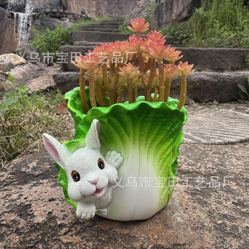 European Cabbage Rabbit Resin Succulent Flower Pot Green Plant Flower Pot Garden and Home Desktop Decoration Flower Pot