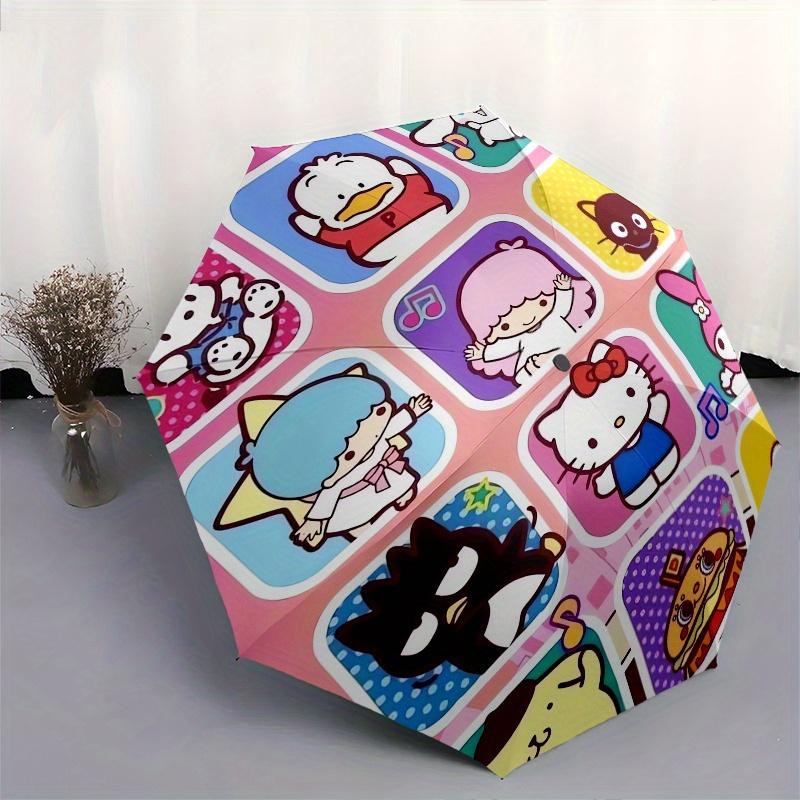 Sanrio Characters,Kawaii Icons Automatic Folding Umbrella Simple 8 Rib Design, Bright Cartoon Pattern, Durable Iron Frame, Suitable For Trav