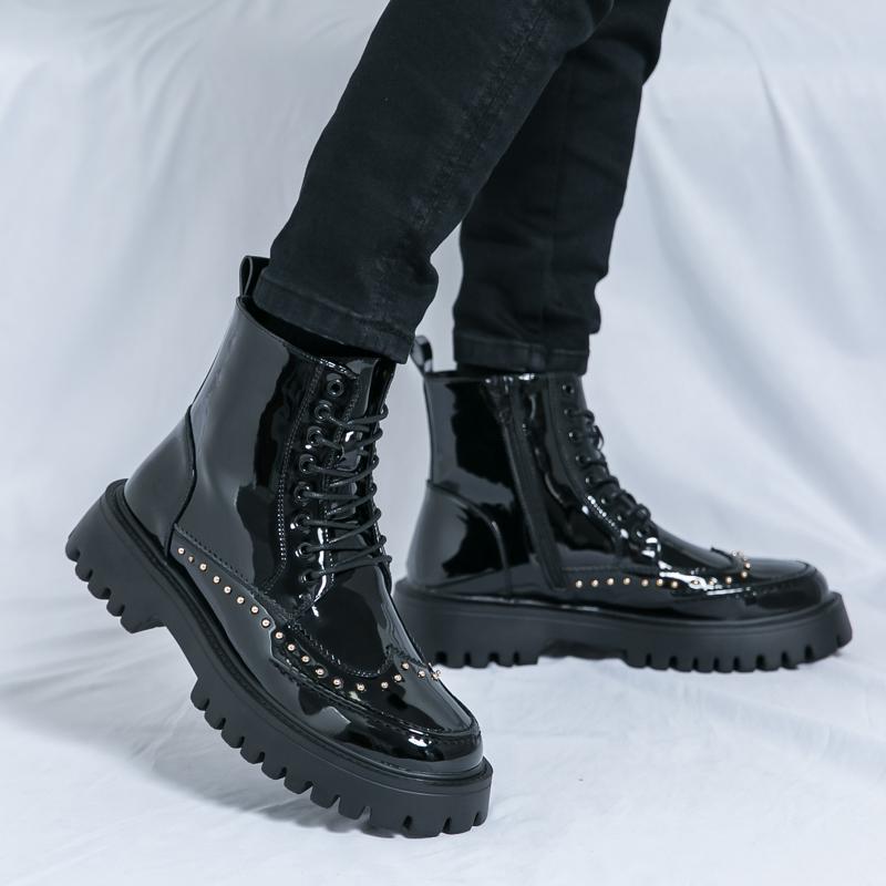 Fashion Lace up high top leather shoes Trendy men's classic styles Leisure Outdoor Street daily Plus Size Nightclub party shoes Hot