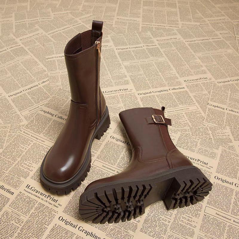 Fashion Leather Woman Short Shoes Warm Fleece-Lined Autumn Winter Booties Hot Chic and Elegant New Rock Goth In Pu Ankle Boots for Women