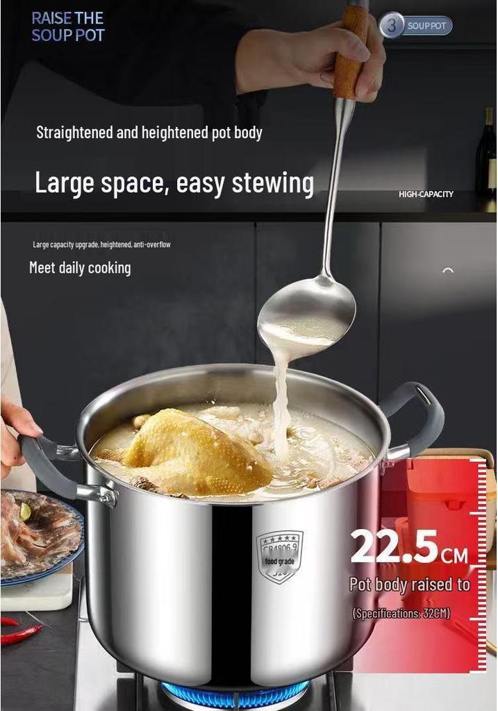 Extra Deep 316 Stainless Steel Stewing & Soup Pot - Food Grade, Large Capacity, Thick & Durable