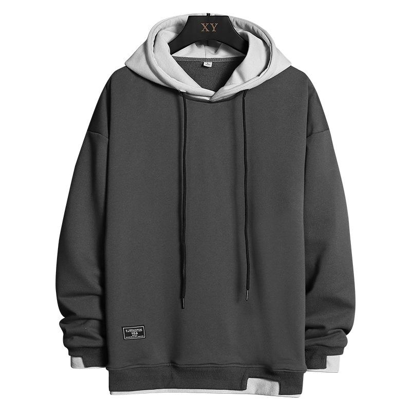 Men S Japanese Style Fake Two Piece Hooded Sweatshirt Loose Fit Casual Top