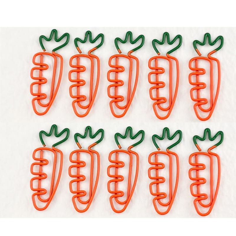 10pcs Funny Carrot Paper Clips Realistic Vegetable Shaped Baked Paint Metal Note Clips Office School Supplies