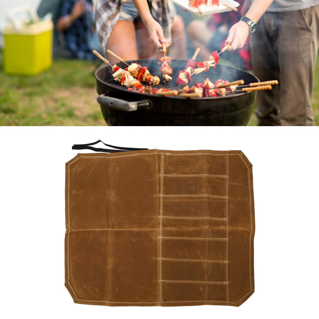 Waxed Knife Bag 7 Professional Foldable Chef Knife Roll Bag for Camping Barbecue