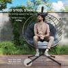 PE Rattan Swing Chair, Outdoor Hanging Chair with Metal Stand, Thick Padded Cushion, Foldable Basket and Cup Holder, for Indoor and Outdoor, Grey