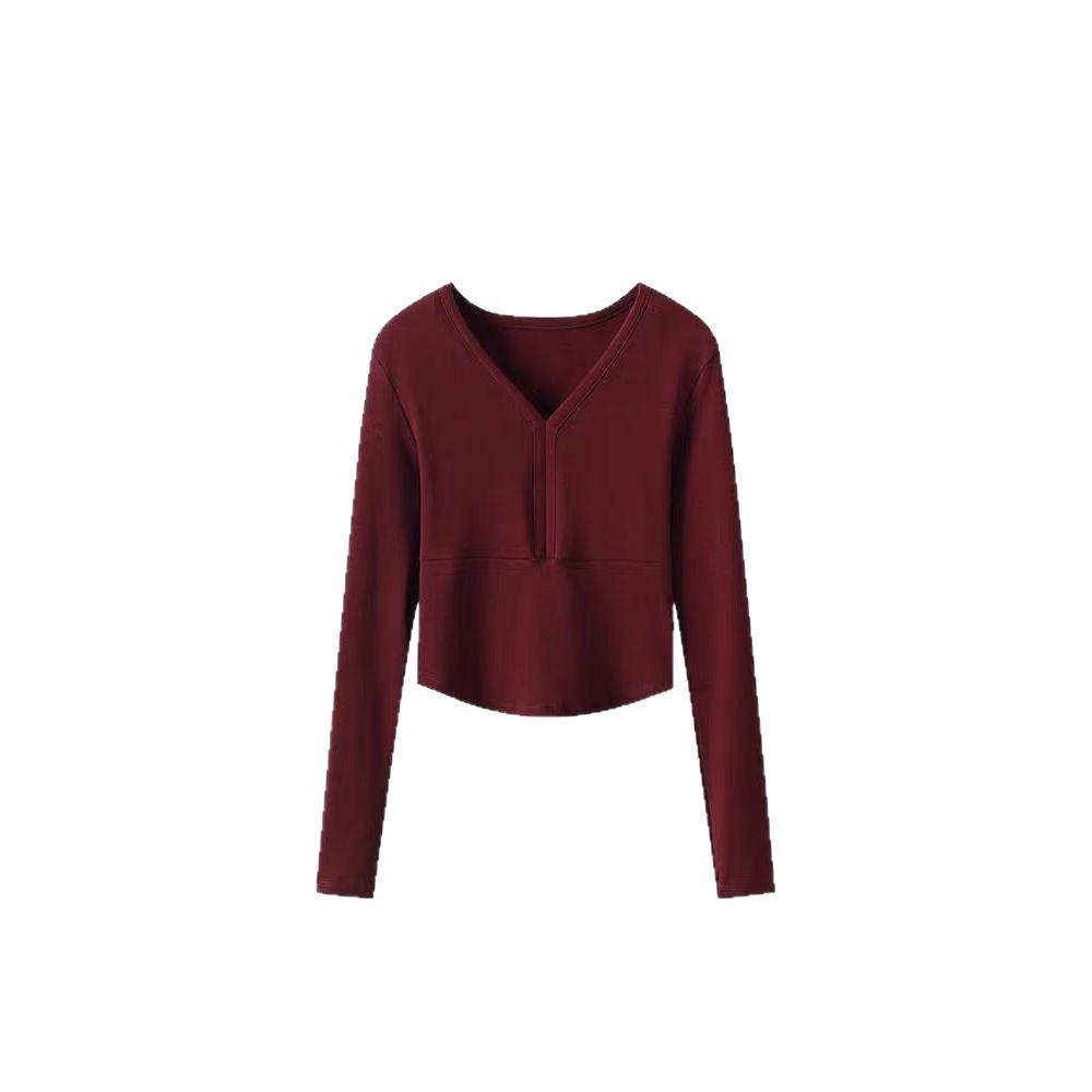 Plus Size Women's Double-Sided Velvet V-Neck Top: Autumn/Winter, Long Sleeve, Loose & Slimming Design, Hides Flaws