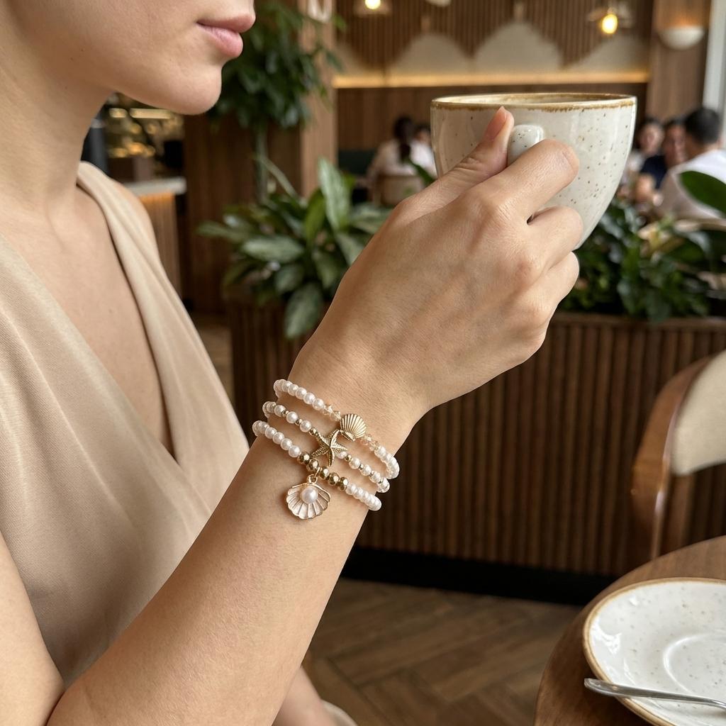 Bohemian Imitation Pearl Starfish Handmade Bracelets Set for Women Dainty Shell Braided Rope Chain Stackable Jewelry Gift