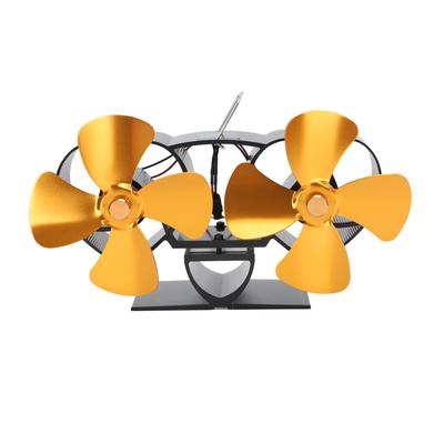 Stove Fan Heat Powered Aluminum Alloy 4 Blades Dual Head Fireplace Fan for Replacement Gold