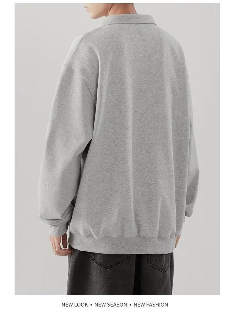 Men's Trendy American Sweatshirt: Spring/Autumn, Loose Fit, Korean College Style, Casual Lapel Pullover Top