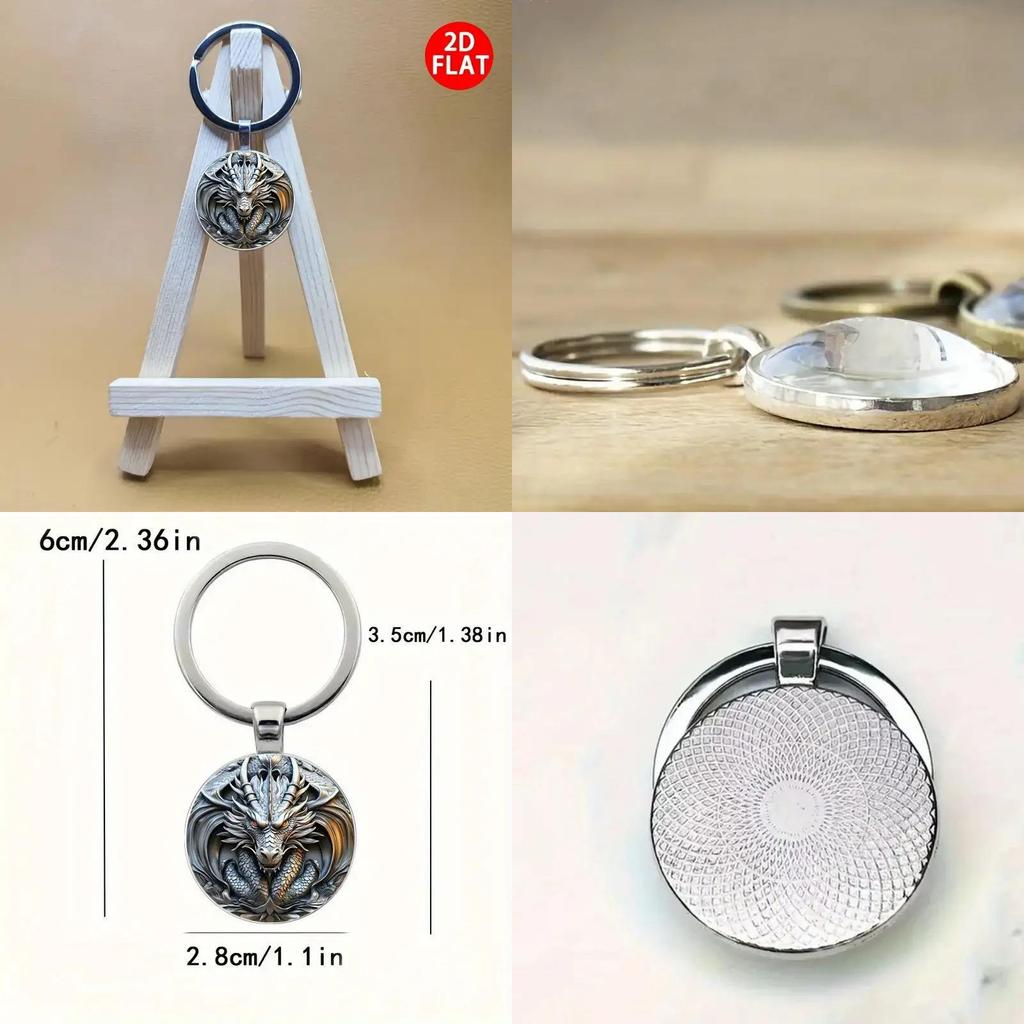 Silver Dragon Head Keyring Alloy Circular Souvenir For Special Occasions And Gifts