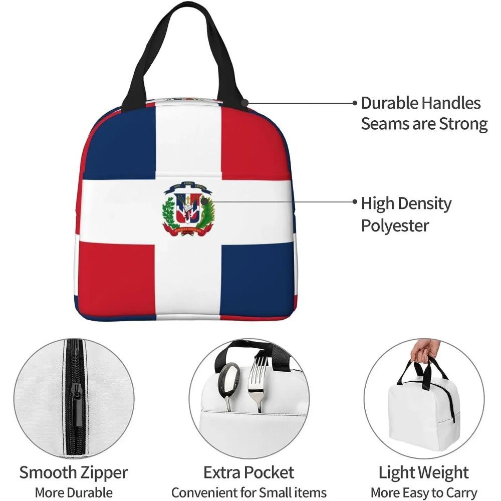 Dominican Republic Flag Lunch Bags for Women Men Portable Reusable Insulated Lunch Bag with Front Pocket Cooler Bag for Work