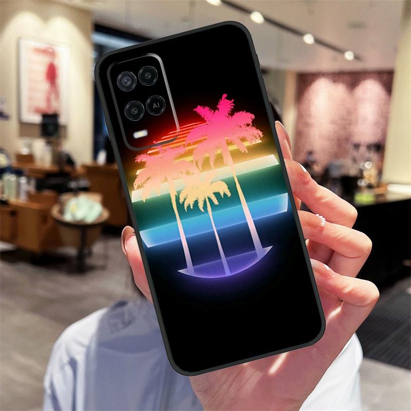 80s Retrowave Neon Palms Tree Case For Oppo A94 A54 A40 A60 A80 A98 A78 A18 A38 A58 A16 A76 A96 A17 A77 A74 A57S A15 Cover