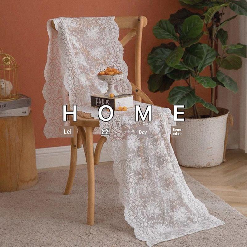 

Three-Dimensional Embroidered Cotton Thread Lace Table Runner Wedding Celebration Decoration Rectangular Coffee Table Cloth Cover Towel Fabric Craft Years B Milky White 60 * 60cm