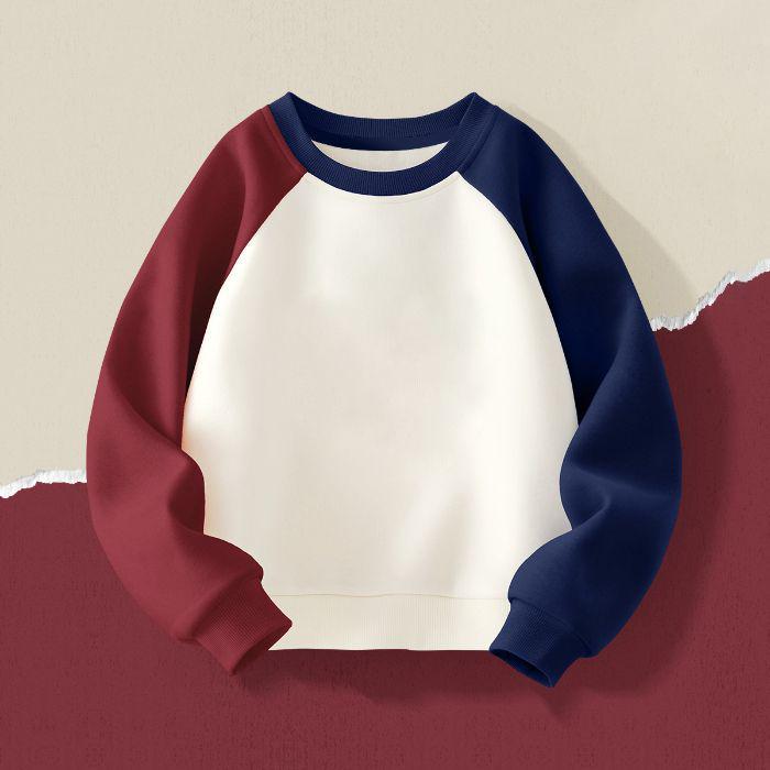 

320g Pure Cotton Children s Raglan Sweatshirt - Spring/Autumn, Heavyweight, Round Neck, Color Block Design 120 cm