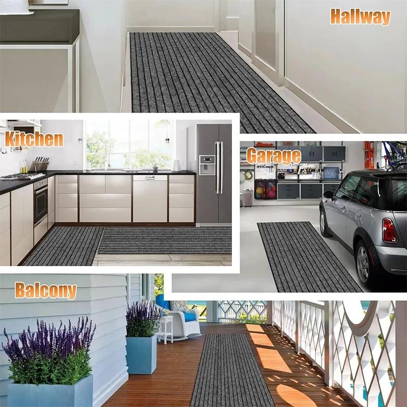 40cmx3m DIY Solid Color Striped Kitchen Door Mat Floor Mat Room Decoration Self-adhesive Non-slip Carpet Home Decor Hallway Rug