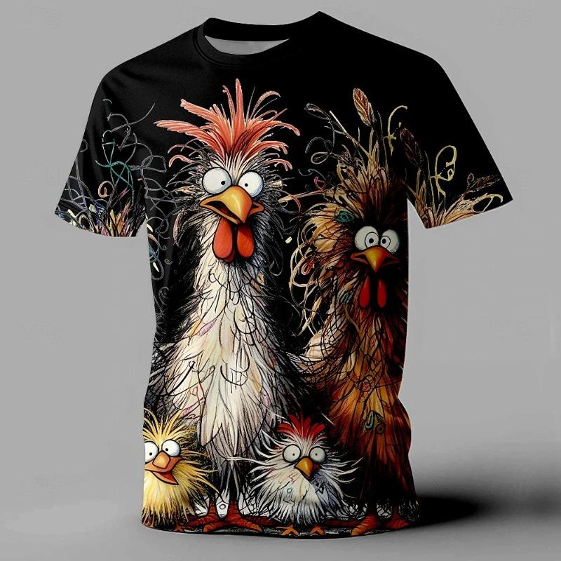 Lustiges Herren-T-Shirt mit Tier-Hühner-Aufdruck, Sommer, lässig, kurzärmlig, Street Fashion, O-Ausschnitt, Pullover, übergroße Herrenkleidung