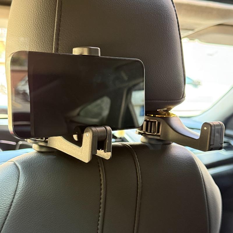 2 in 1 Car Hook Hidden Multifunctional Rear Headrest Hook Car Rear Phone Holder Lock Type Mobile Phone Holder Car Universal