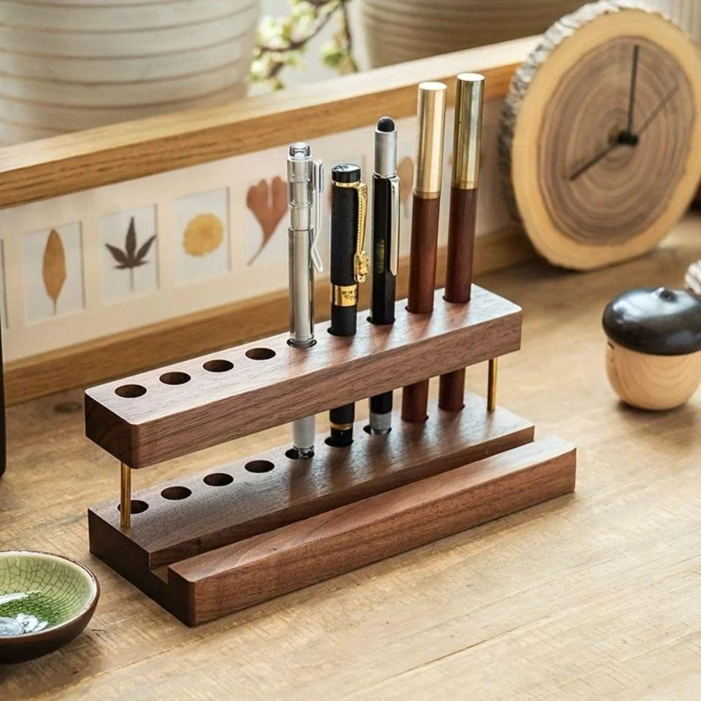 Multifunction Walnut Pens Holder 9/15 Slots Toothbrush Holder  Desktop Ornaments