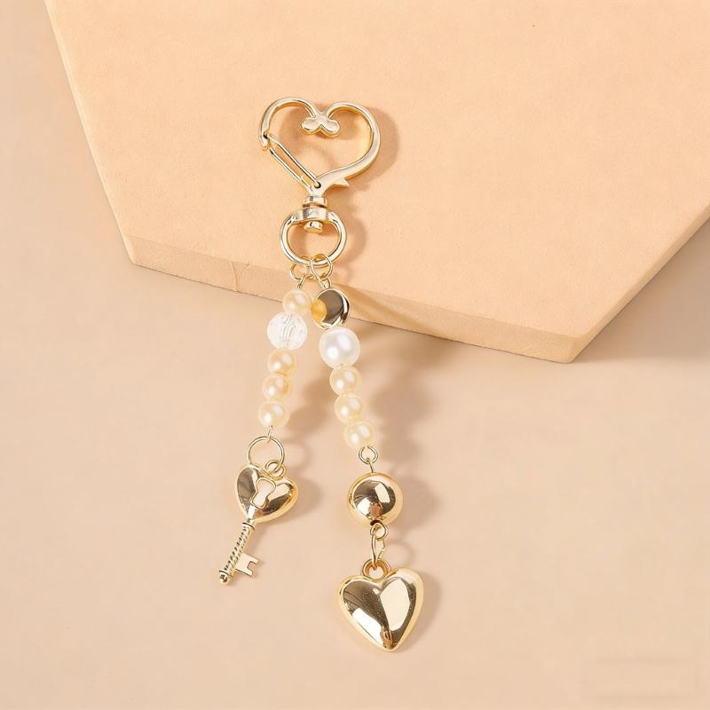 Perlen Herz Anhänger Schlüsselanhänger Zubehör stilvoll Legierung Freundschaft Schmuck Elegant Valentinstagsgeschenk Für Sie