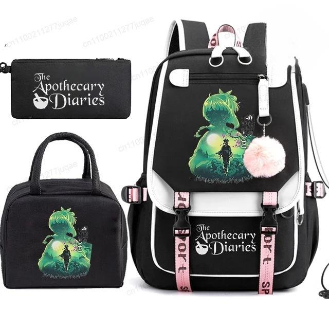 3 Piece School Backpack Set for Students Large Capacity Oxford Cloth Schoolbag with Shoulder Strap and Pencil Case