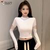 Women's Slim-Fit Hollow Knit Turtleneck Long Sleeve Top