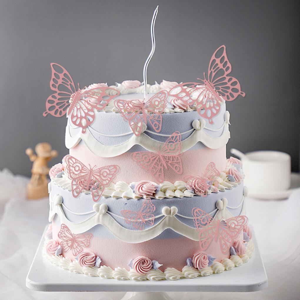 12pack/lot Graceful Lines And Vivid Molding-3D Butterfly Cake Topper For Birthday Party Decoration