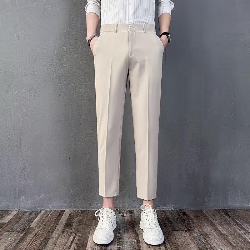 Men's Slim-Fit Tapered Trousers – Solid Color, Casual & Business-Ready