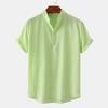 Summer 2024 Bestseller: Men's Solid Color Cotton Linen Stand Collar Short Sleeve Shirt - European & American Style