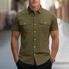 Men Short Sleeve Button Down Shirt with Dual Chest Pockets Classic Collar Casual Regular Fit Top for Everyday Wear