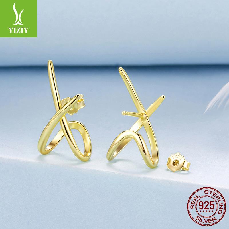 Personal Cold Wind Basic Line X Stud Earrings, Popular Line Sense S925 Sterling Silver Earrings