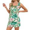 Women's Summer Floral Print Square Neck Sleeveless Tank Top and Shorts Set with Pockets - Casual 2 Piece Outfit