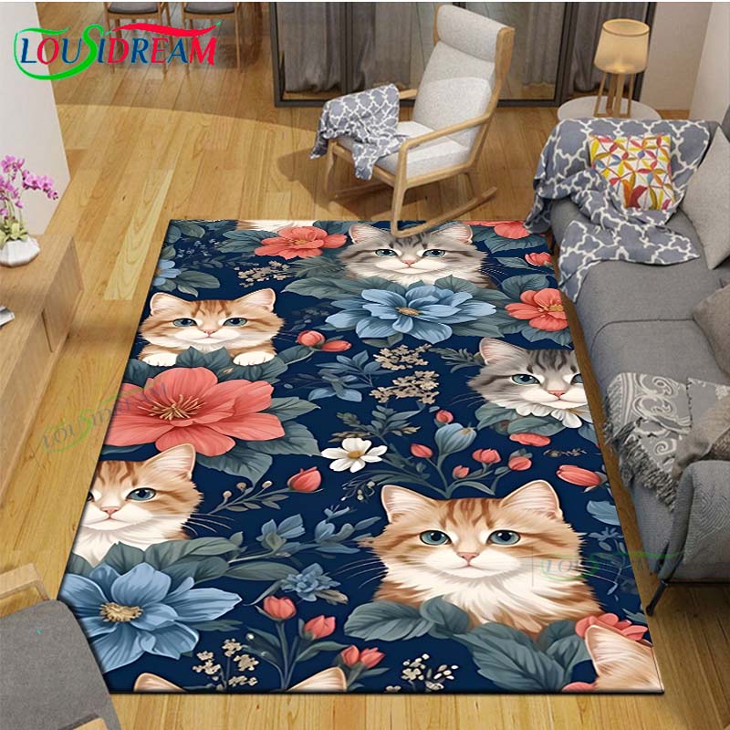 Alfombras Impresas con Gatos Pintura Exquisita Moda 3D Alfombra de Área Antideslizante para Sala de Estar Alfombrillas para Habitación de Niños Esterilla de Yoga Alfombra Grande Decoración