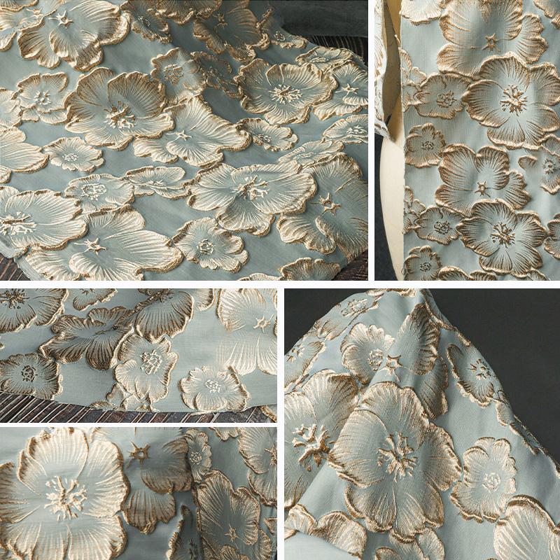 145cm Width Golden Silk Jacquard Fabric Three-dimensional Texture Embroidery for DIY Sewing Cheongsam Clothing Designer Fabric