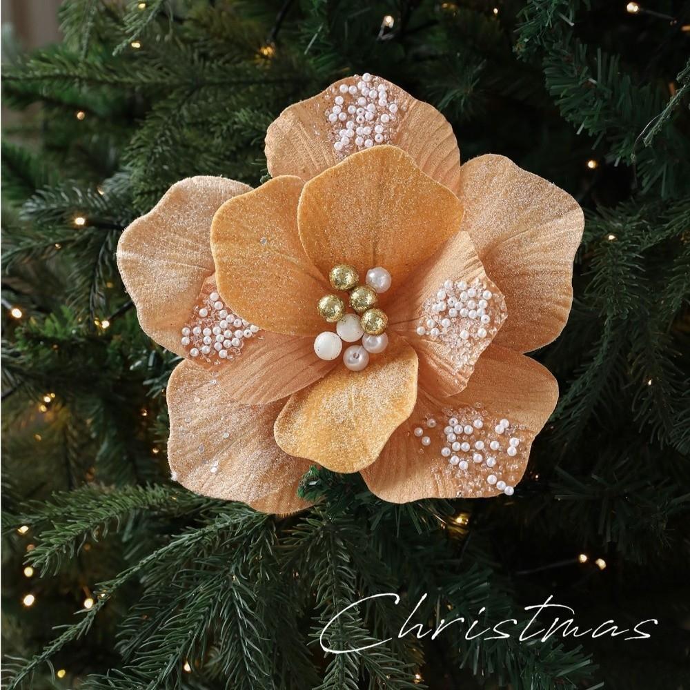 New 24CM Artificial Poinsettia Flower Sequins Sparkling Christmas Glitter Flower Glitter Sequins Flower New Year Festival