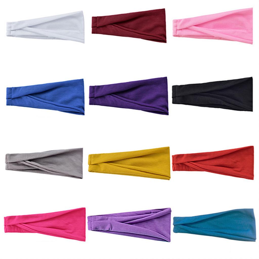 2024 New Women Solid Color Elastic Hair Bands Yoga Headband For Women Twist Cotton Wide Turban Knotted Headwrap Hair Accessories
