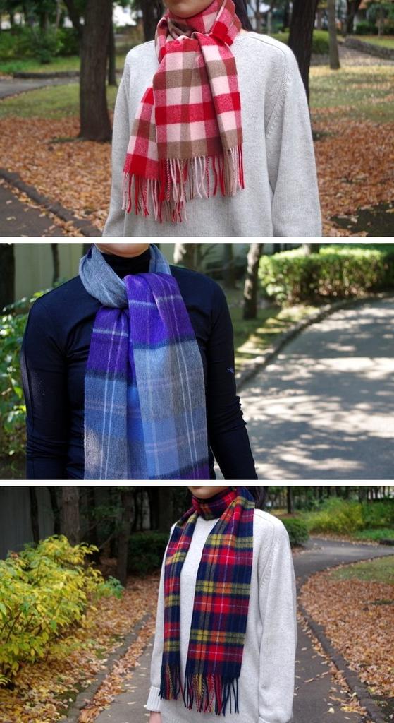 .a all over the world Wool Scarf, Grey Mini Check (Unisex, Fringed)