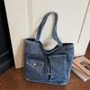 New Denim Solid Color Zipper Shoulder Bags  Large Capacity Women's Handbags High Quality Sweet Daily Commute Handbags