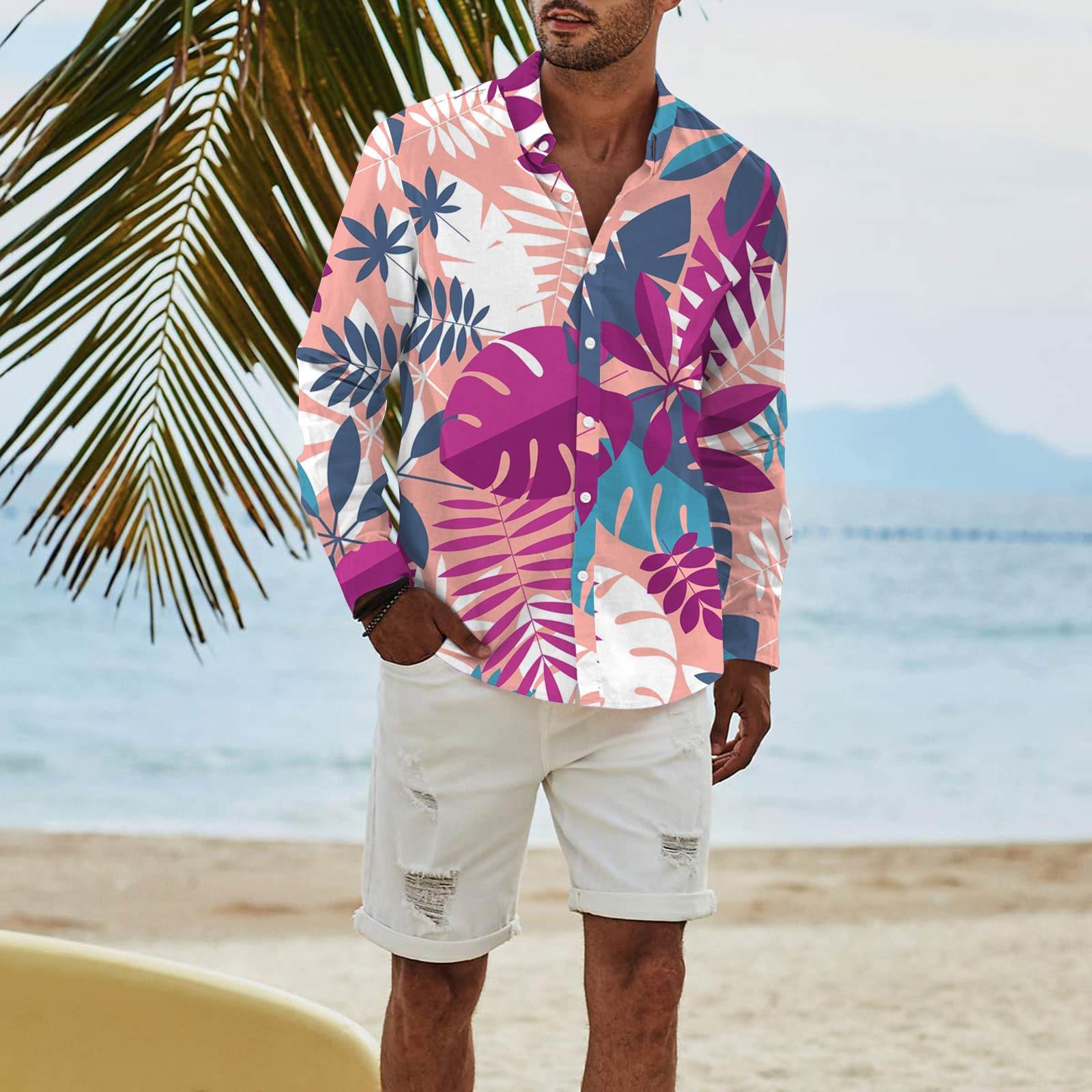 

Мужская модная повседневная футболка с длинным рукавом и принтом на пуговицах, рубашка обычного кроя L