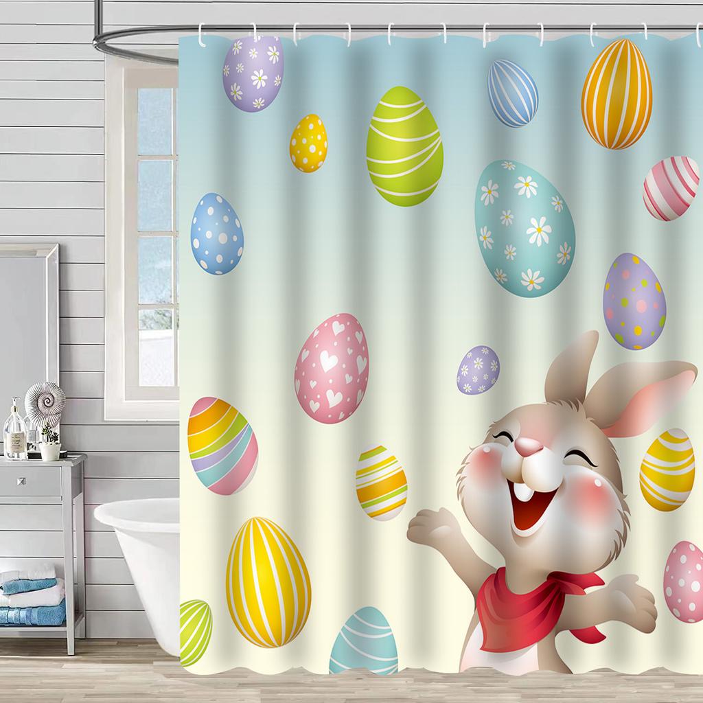 Easter Rabbit Waterproof And Mildew-Proof Polyester Bathroom Shower Curtain Shower Curtain Partition Curtain Free Of Punching