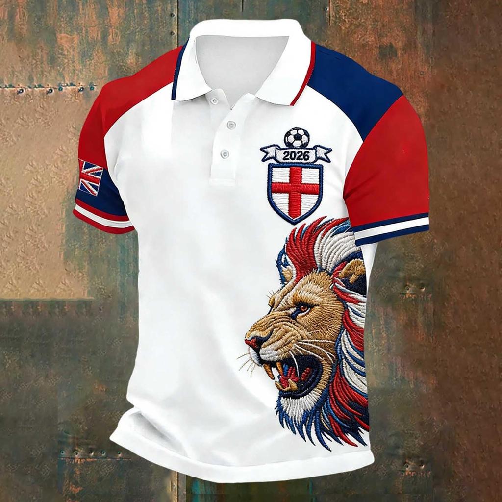 Men's Football Polo Shirt Classic Fit Short Sleeve Sports Jersey with Button Collar and Printed Design Suitable for Casual Wear