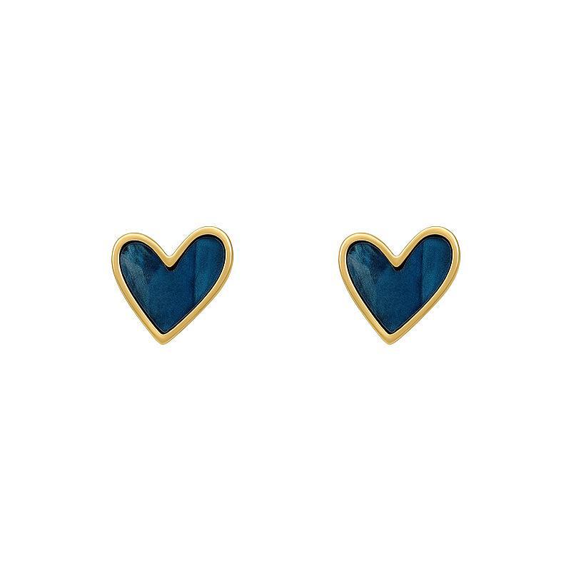 Boucles d'oreilles Bleues Amour Style Coréen Girly Aiguille en Argent 925 - Douces et Exquises pour Femmes